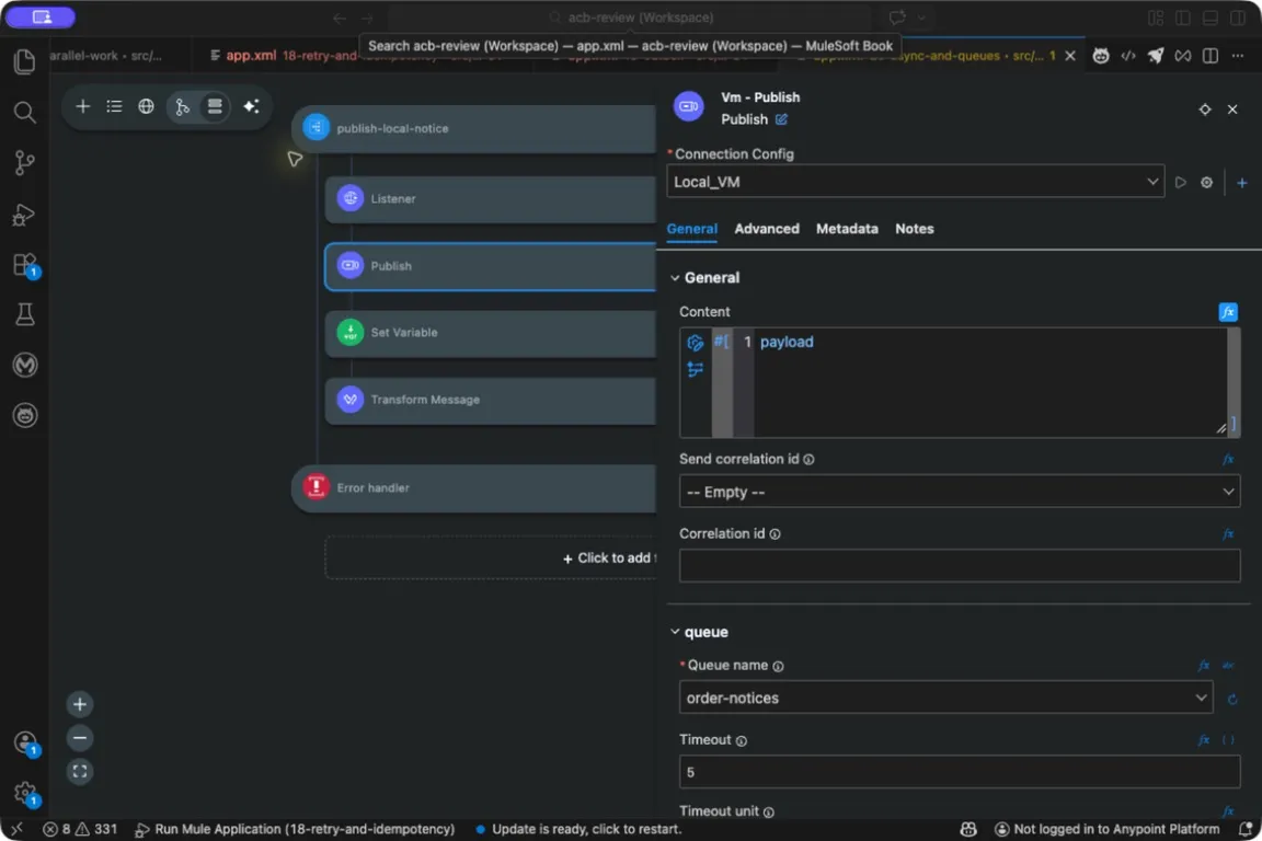 VM Publish retains the local queue name and payload content
